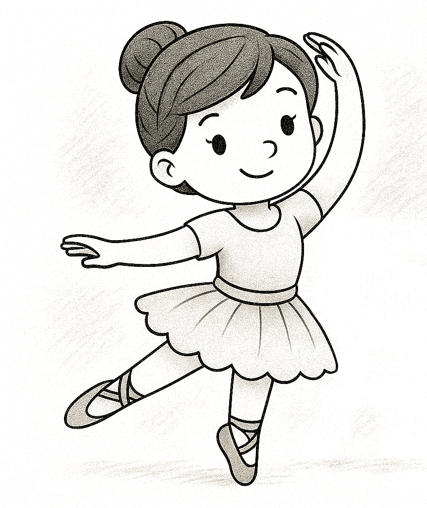 Рисунка на малка балерина, подготвена за оцветяване