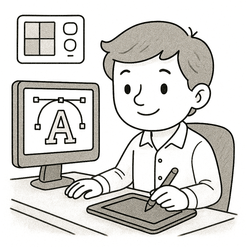 Рисунка на млад дизайнер, работещ на компютър