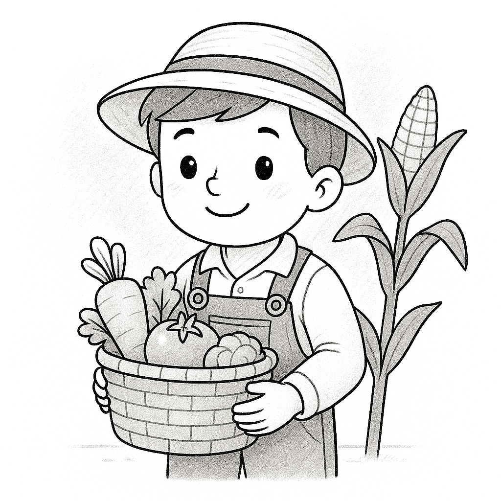 Млад фермер с кошница пълна със зеленчуци за оцветяване