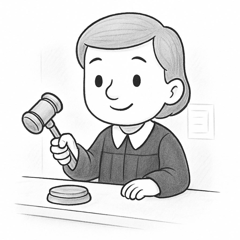Рисунка на млад съдия с чукче за оцветяване