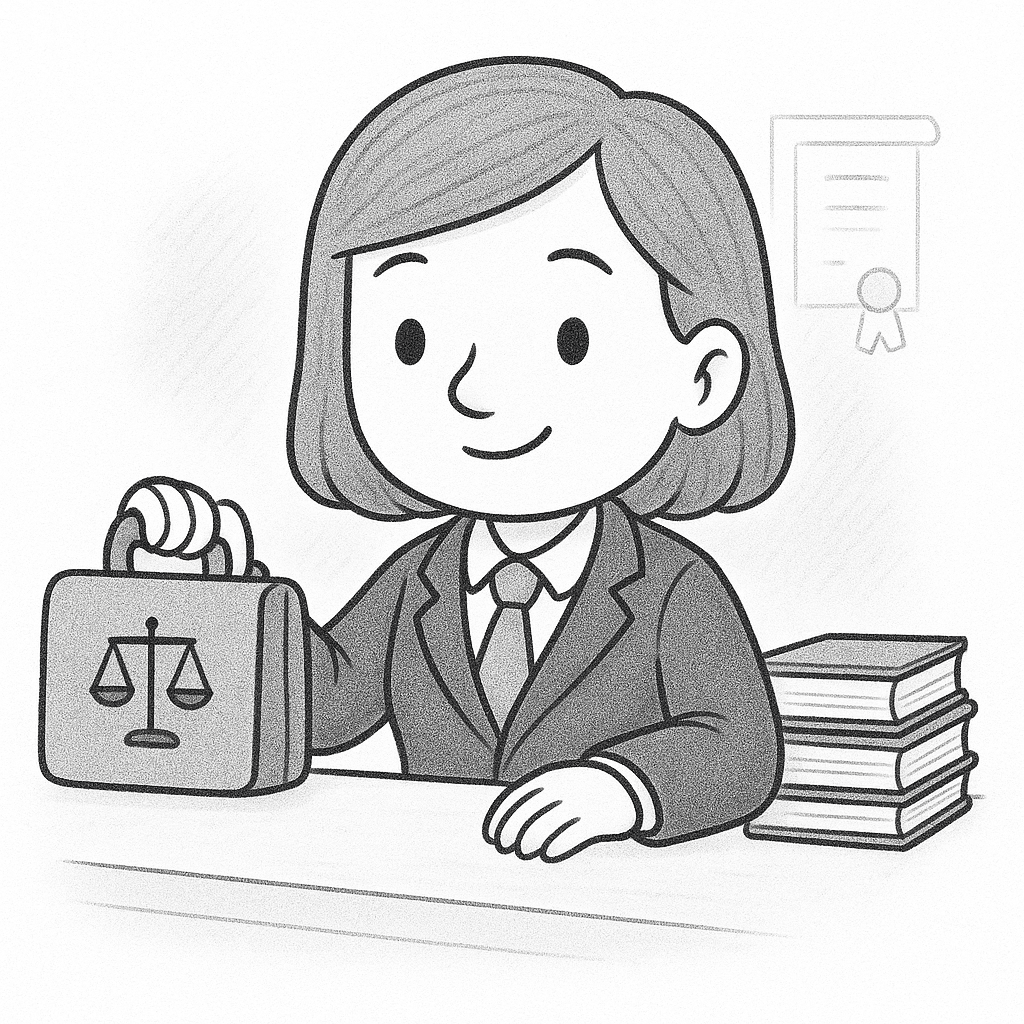 Рисунка на млад адвокат с куфарче и книги