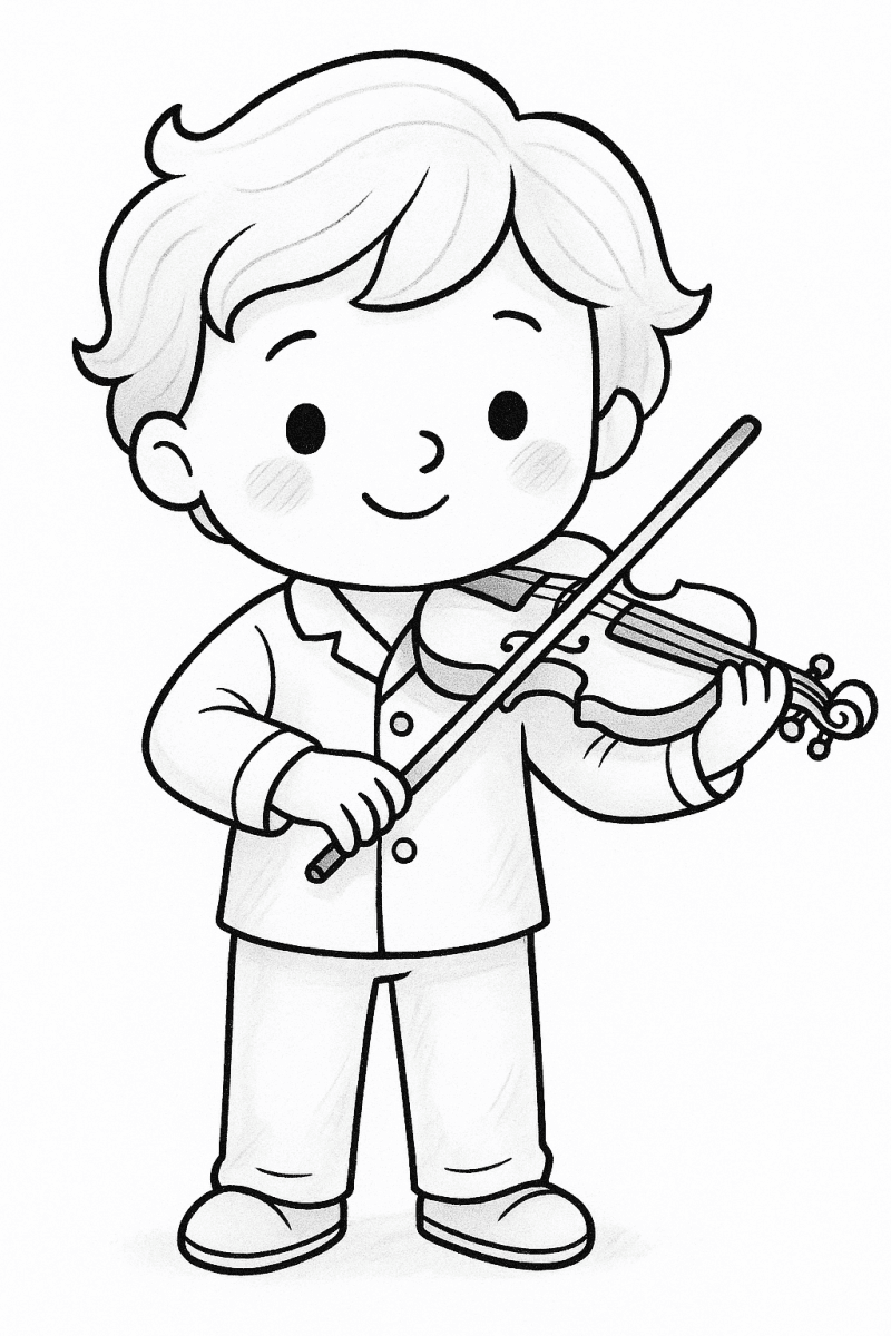 Млад музикант с цигулка - рисунка за оцветяване