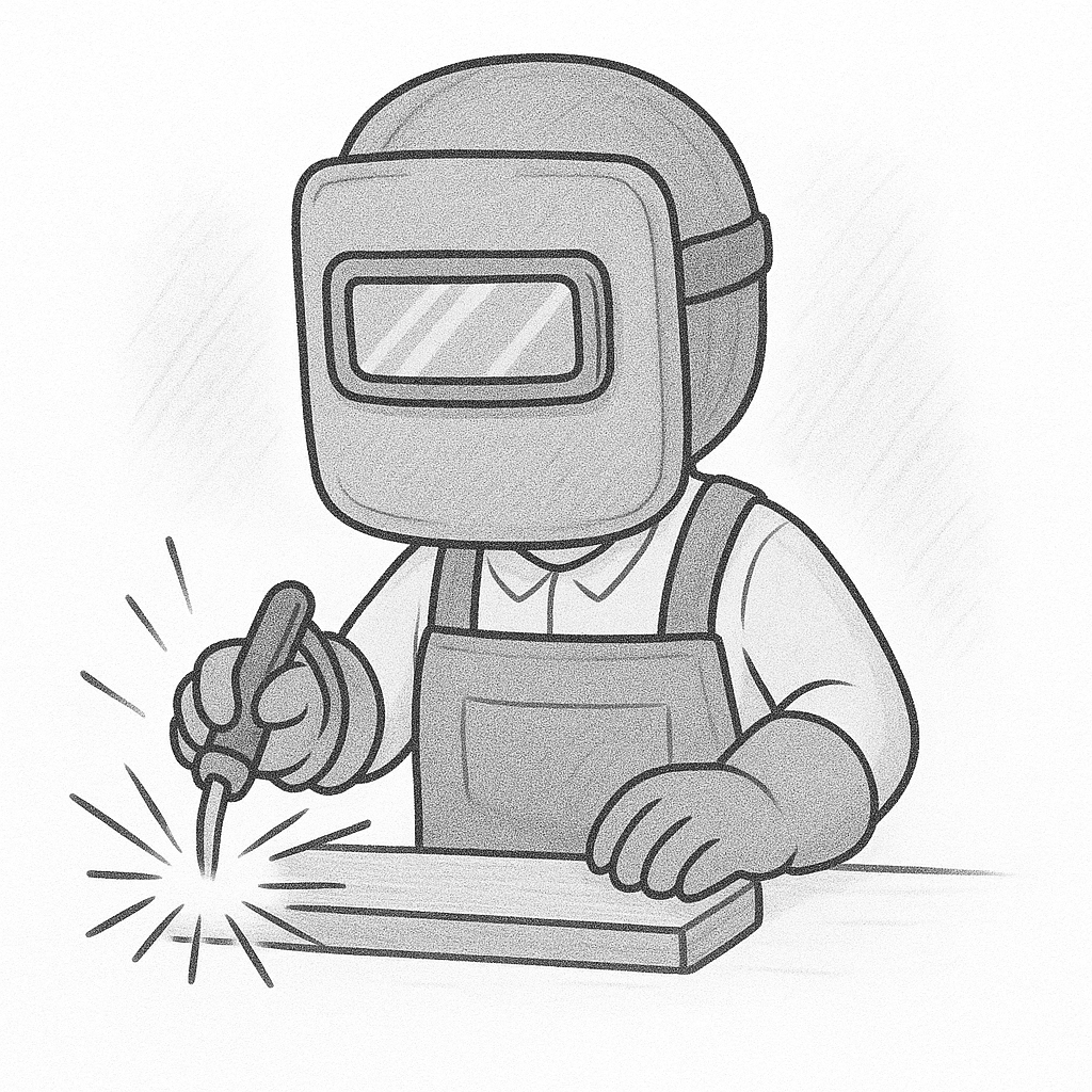 Млад заварчик с маска и заваръчен инструмент