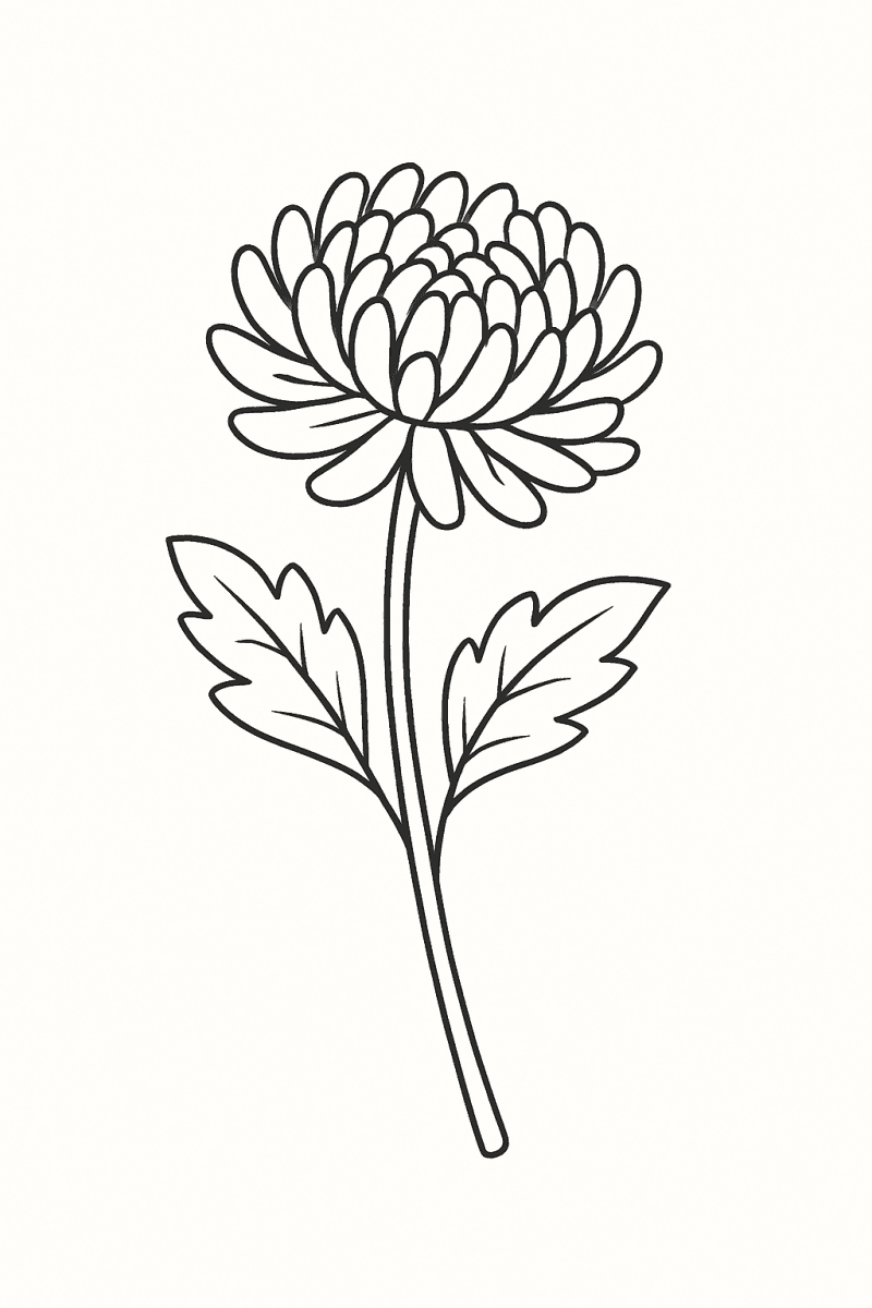 Хризантема - рисунка за оцветяване