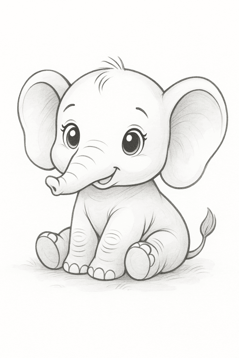 Disegno di un dolce piccolo elefante da colorare