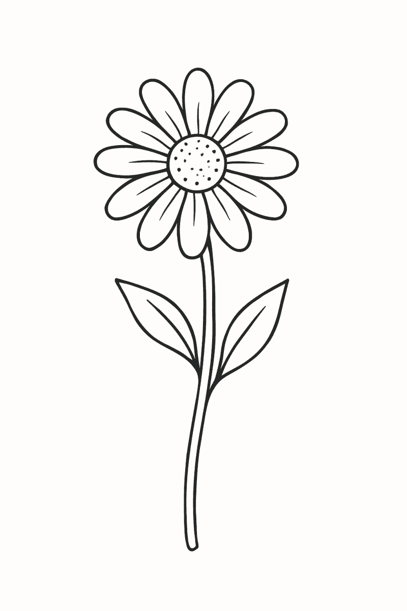 Рисунка на маргаритка в черно-бяла линия, готова за оцветяване