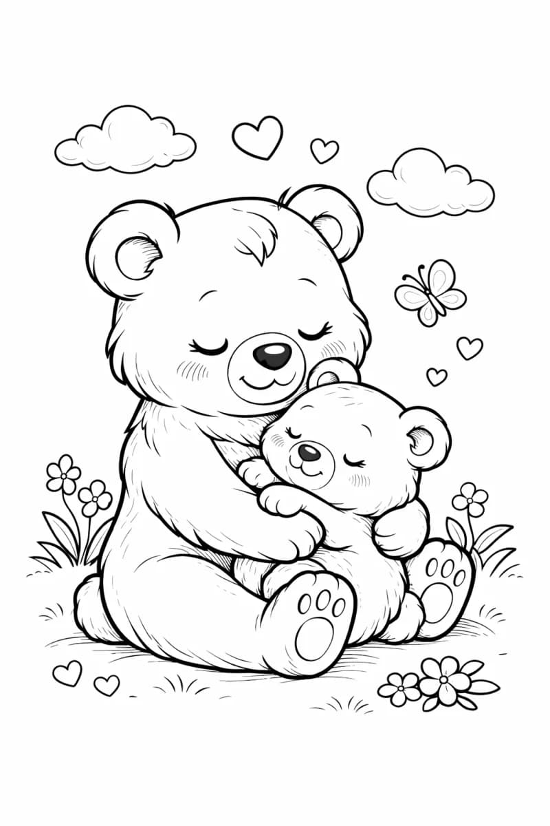 Мама мечка прегръща малко меченце за Деня на майката