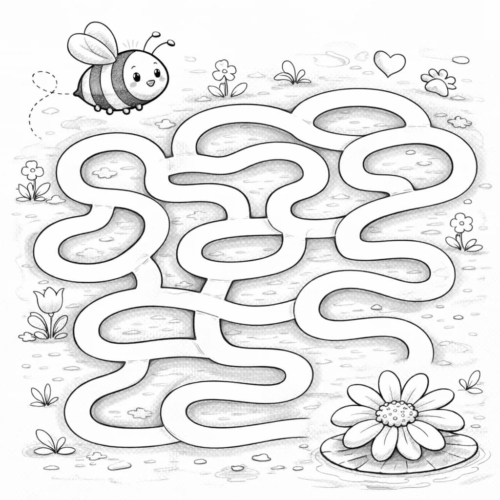 Лабиринт с пчеличка и цвете за оцветяване