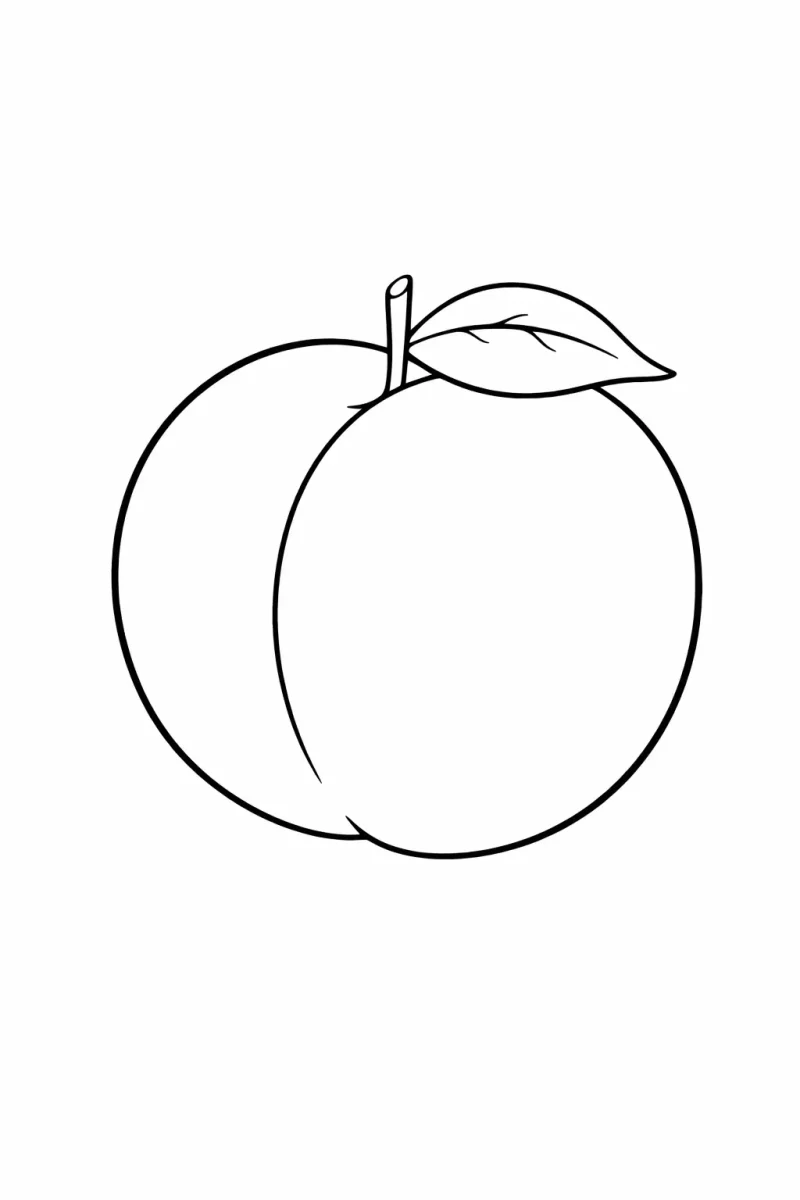 лесна картинка за оцветяване праскова за печат, проста плодова рисунка за оцветяване за малки деца
