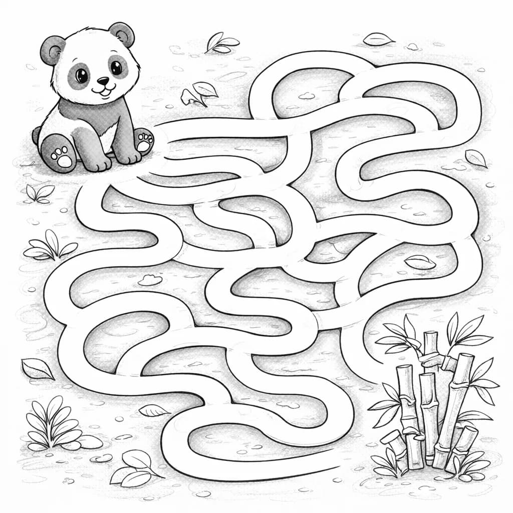Лабиринт панды и бамбука для раскрашивания