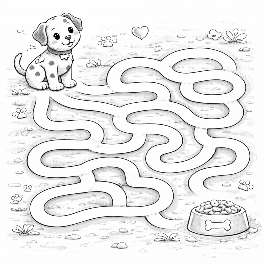 Лабиринт со щенком и миской с едой