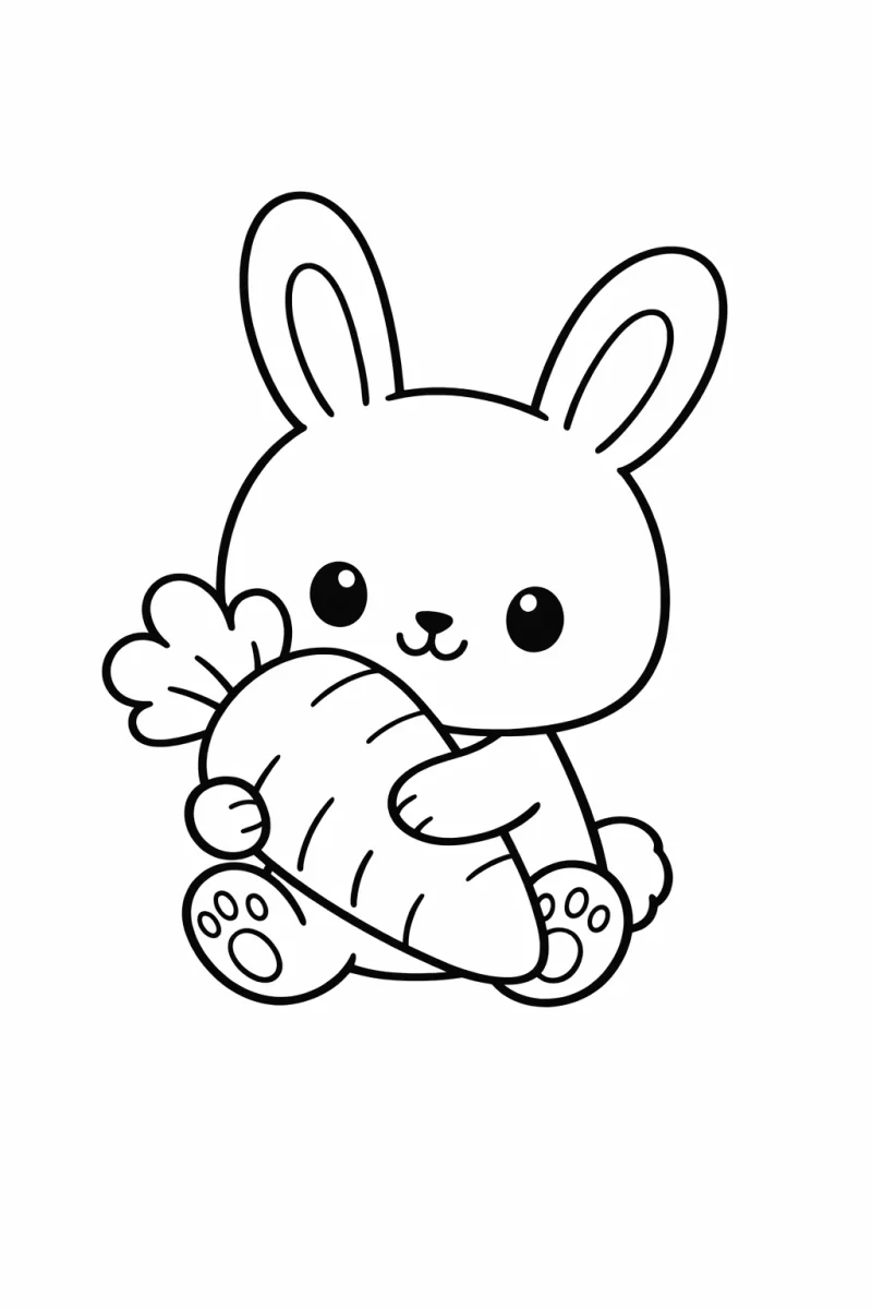 Lapin tenant une grosse carotte - coloriage