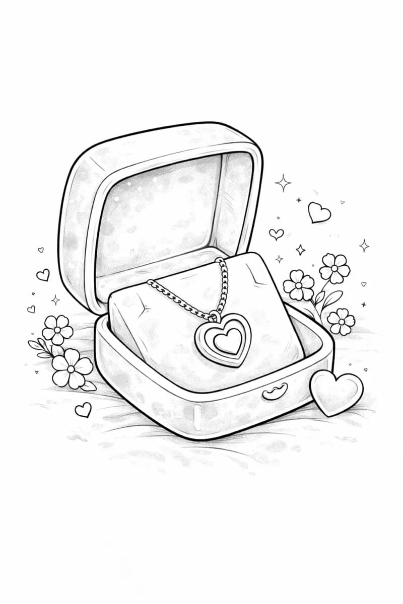 Медальон със сърце в отворена бижутерска кутия с цветя