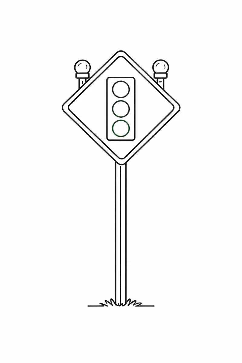 traffic light ahead traffic sign road safety coloring page for kids