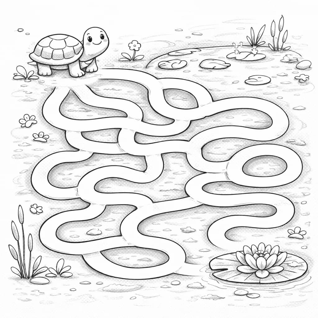 Лабиринт с костенурка и водна лилия при блато